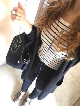 「MOUSSY（マウジー）のアイテム（カーディガン/ボレロ、ブラック系）」を使った、MAHOPIさん（レディース・156cm）の春コーディネート