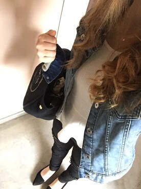 「GU（ジーユー）のアイテム（デニムジャケット、ブルー系）」を使った、MAHOPIさん（レディース・156cm）の春コーディネート