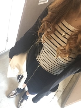 「MOUSSY（マウジー）のアイテム（カーディガン/ボレロ、ブラック系）」を使った、MAHOPIさん（レディース・156cm）の春コーディネート