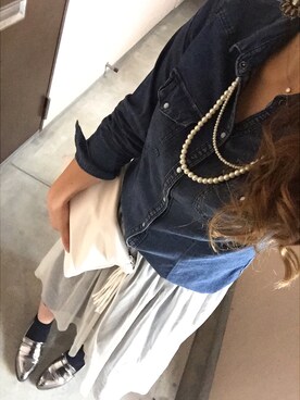 「H&M（エイチ・アンド・エム）のアイテム（シャツ/ブラウス、ブルー系）」を使った、MAHOPIさん（レディース・156cm）の春コーディネート