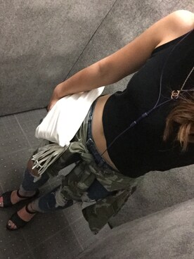 「WEGO（ウィゴー）のアイテム（タンクトップ、ブラック系）」を使った、MAHOPIさん（レディース・156cm）の夏コーディネート