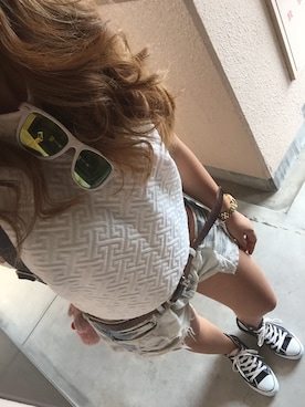 「FOREVER 21（フォーエバー トゥエンティーワン）のアイテム（タンクトップ、ホワイト系）」を使った、MAHOPIさん（レディース・156cm）の夏コーディネート