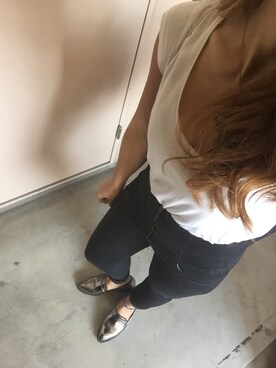 「ZARA（ザラ）のアイテム（Tシャツ/カットソー、ホワイト系）」を使った、MAHOPIさん（レディース・156cm）の春コーディネート