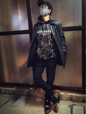 「BLACK SCALE（ブラックスケール）のアイテム（帽子）」を使った、Ryuji さん（メンズ・174cm）の冬コーディネート