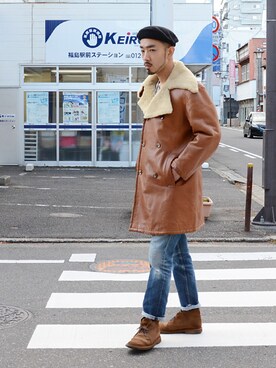 「70's」｜「アイテム（その他アウター）」を使った、FUNS_FUKUSHIMAさん（メンズ・171cm）の冬コーディネート