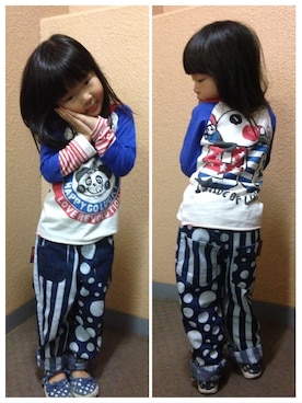 「LOVE Revolutionのアイテム（Tシャツ/カットソー、ホワイト系）」を使った、rintanaochunさん（キッズ・110cm）の秋コーディネート