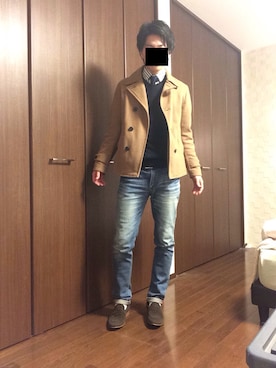 「nano・universe」｜「アイテム（ピーコート）」を使った、たかなさん（メンズ・174cm）の冬コーディネート