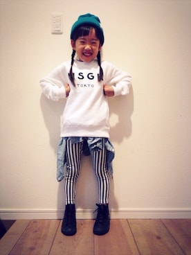 「Smoothy（スムージー）のアイテム（帽子）」を使った、EYEさん（キッズ・120cm）の春コーディネート