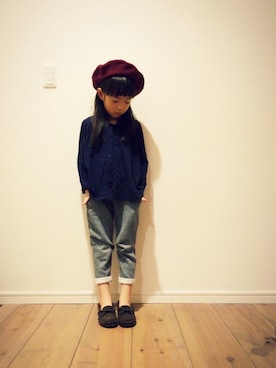 「Smoothy（スムージー）のアイテム（パンツ）」を使った、EYEさん（キッズ・120cm）の秋コーディネート