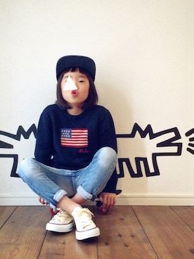 「アイテム（デニムパンツ）」を使った、EYEさん（キッズ・126cm）の冬コーディネート