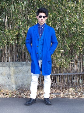 「アイテム（ステンカラーコート）」を使った、DAIJUさん（メンズ・176cm・10代）の冬コーディネート