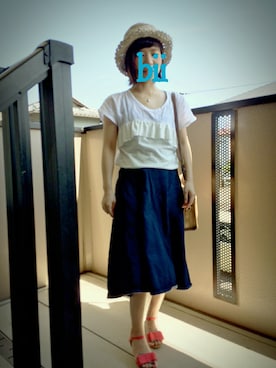 「ふんわり」｜「アイテム（帽子）」を使った、ちゃぴさん（レディース・151cm）の夏コーディネート