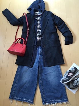 「INTERPLANET（インタープラネット）のアイテム（デニムジャケット）」を使った、りんりんりんさん（レディース・160cm）の冬コーディネート