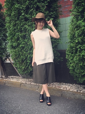 「MERCURYDUO（マーキュリーデュオ）のアイテム（ブーティ）」を使った、菊地亜美さん（レディース・164cm）の夏コーディネート