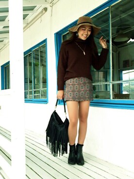 「stradivarius（ストラディバリウス）のアイテム（帽子）」を使った、WAKYAさん（レディース・162cm）の秋コーディネート
