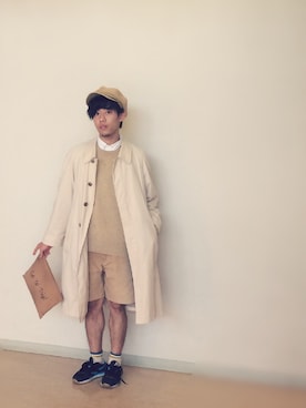 「白シャツ×ニット」｜「アイテム（ステンカラーコート）」を使った、Inoue Tatsuyaさん（メンズ・174cm）の秋コーディネート
