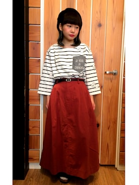 「アイテム（スカート、オレンジ系）」を使った、やまとさん（レディース・153cm）の秋コーディネート