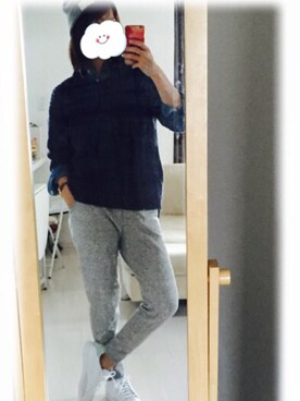 「Honeys（ハニーズ）のアイテム（ニットキャップ/ビーニー）」を使った、emiさん（レディース・162cm）の秋コーディネート
