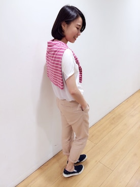 「MUJI」｜「アイテム（モカシン/デッキシューズ）」を使った、卓さん（レディース・159cm）の夏コーディネート