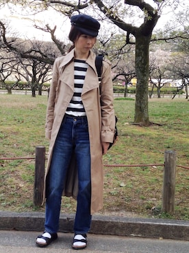「サンダルに靴下」｜「アイテム（トレンチコート）」を使った、カワさん（レディース・165cm）の春コーディネート