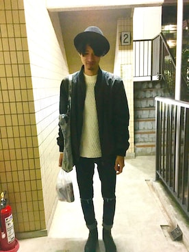 「TOPMAN（トップマン）のアイテム（ブルゾン）」を使った、あべべさん（メンズ・172cm）の秋コーディネート