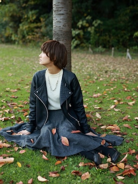 「撮影コーデ」｜「アイテム（ライダースジャケット）」を使った、服部奈々さん（レディース・158cm）の春コーディネート