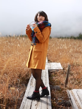 「マスタード」｜「アイテム（ダッフルコート）」を使った、服部奈々さん（レディース・158cm）の秋コーディネート