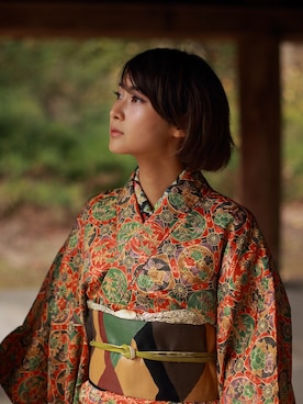 「撮影」｜「アイテム（浴衣）」を使った、服部奈々さん（レディース・158cm）の秋コーディネート