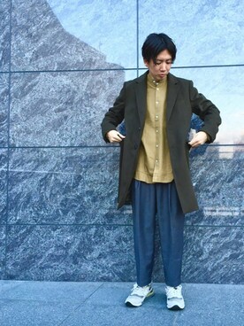 「JUNRED（ジュンレッド）のアイテム（チェスターコート）」を使った、tmkさん（メンズ・168cm）の秋コーディネート