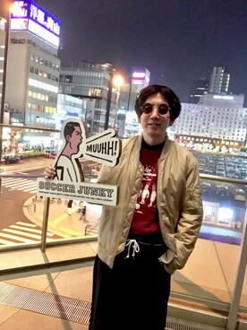 「JUNRED（ジュンレッド）のアイテム（MA-1）」を使った、tmkさん（メンズ・168cm）の冬コーディネート