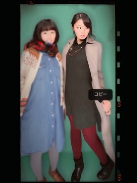 「赤タイツ」｜「アイテム（ワンピース/ドレス）」を使った、⌘KANA⌘さん（レディース・153cm）の冬コーディネート