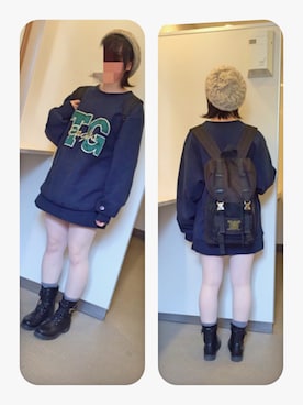 「大きめパーカー」｜かりんさん（レディース・157cm）の秋コーディネート