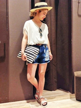 「カンカン帽」｜「アイテム（サンダル）」を使った、yukiさん（レディース・158cm）の春コーディネート
