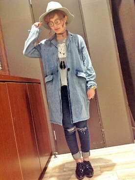 「ツバ広ハット」｜yukiさん（レディース・158cm）の秋コーディネート