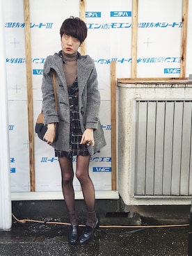 「OZOC（オゾック）のアイテム（ダッフルコート）」を使った、キョツさん（レディース・165cm）の秋コーディネート