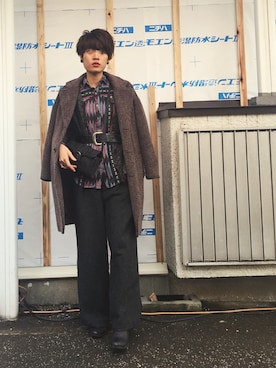 「肩掛け」｜「アイテム（ブーティ）」を使った、キョツさん（レディース・165cm）の秋コーディネート