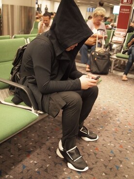 「RICK OWENS」｜「アイテム（モッズコート）」を使った、LEEHO.MAさん（メンズ・174cm）の夏コーディネート