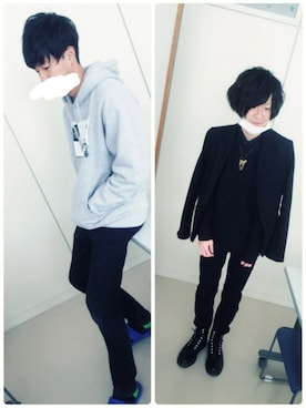 「モード系」｜「アイテム（ピーコート）」を使った、（＾ω＾）さん（メンズ・180cm）の冬コーディネート