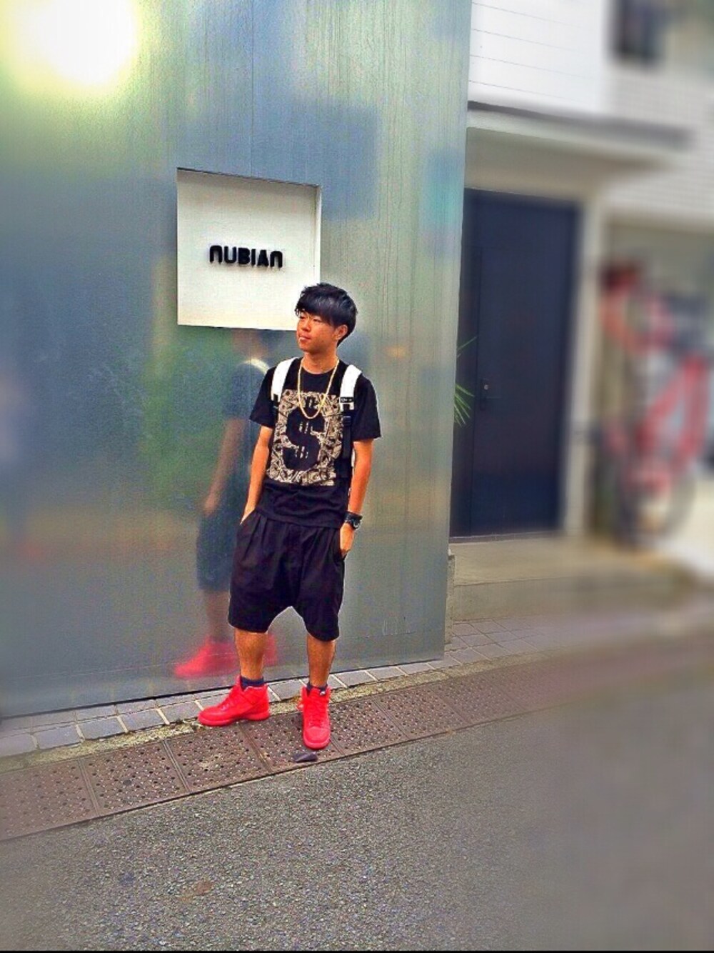 「原宿、nubian、street」｜「FOREVER 21のアイテム（シャツ/ブラウス、ブラック系）」を使った、†nAo†さん（メンズ・171cm）の秋コーディネートの1枚目の写真