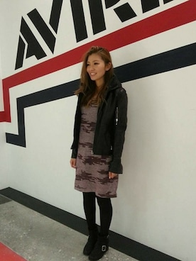 「AVIREX（アヴィレックス）のアイテム（チュニック）」を使った、浅野ゆきさん（レディース・158cm）の秋コーディネート