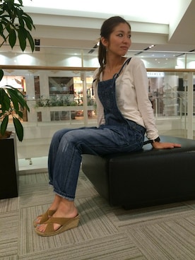 「青×白」｜「アイテム（オールインワン・サロペット）」を使った、浅野ゆきさん（レディース・158cm）の夏コーディネート