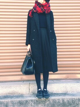 「黒タートルネック」｜「アイテム（その他アウター）」を使った、Ayaさん（レディース・172cm）の冬コーディネート