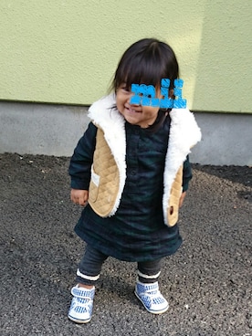「アイテム（シャツワンピース）」を使った、miiさん（キッズ・80cm）の秋コーディネート