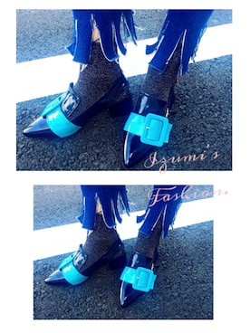 「アイテム（パンプス、ブルー系）」を使った、IZUMI YUMENOさん（レディース・161cm）の春コーディネート