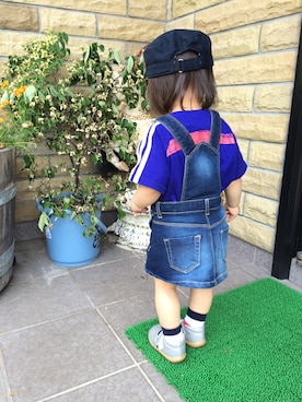 「PETIT BATEAU（プチバトー）のアイテム（キャップ）」を使った、Kanaeさん（キッズ・80cm）の夏コーディネート