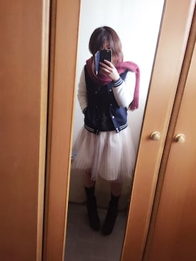 「archives（アルシーヴ）のアイテム（スタジャン）」を使った、ach.さん（レディース・155cm）の冬コーディネート