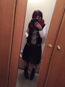 「archives（アルシーヴ）のアイテム（スタジャン）」を使った、ach.さん（レディース・155cm）の冬コーディネート