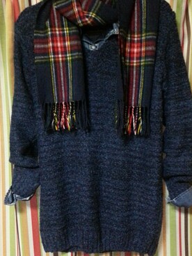 「SCOTCLUB（スコットクラブ）のアイテム（シャツ/ブラウス、ブルー系）」を使った、幸せママさん（レディース・154cm）の冬コーディネート
