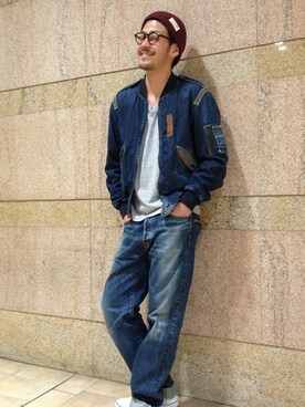 「AVIREX（アヴィレックス）のアイテム（帽子）」を使った、Junichiさん（メンズ・179cm）の秋コーディネート
