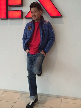 「AVIREX（アヴィレックス）のアイテム（ナイロンジャケット）」を使った、Junichiさん（メンズ・179cm）の冬コーディネート